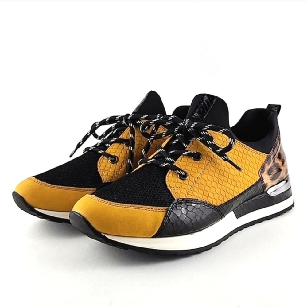 Remonte Women's Lace Up Casual Leopard Print Yellow Black Trainers Shoes 40 - Picture 2 of 16